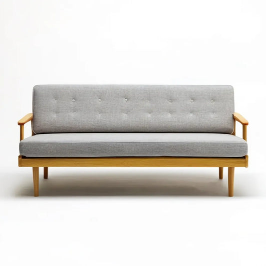 Trzyosobowa sofa z tkaniny poliestrowej, szara, na stelażu z litego drewna, 180 x 78 x 80 cm