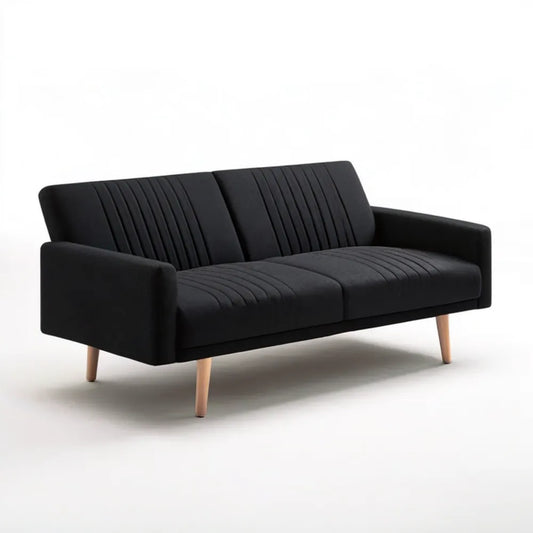 Czarna sofa trzyosobowa z tapicerką poliestrową i nogami z litego drewna bukowego, 200 × 82 × 82 cm