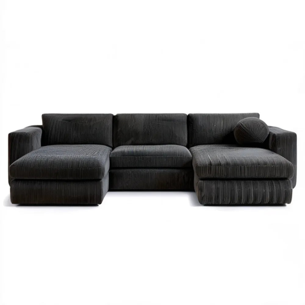 Ciemnoszara modułowa sofa 3-osobowa ze sztruksową tapicerką 300 x 110 x 78 cm