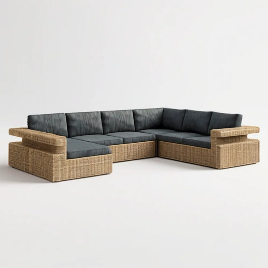 Modułowa narożna sofa ogrodowa z technorattanu 270 x 210 x 68 cm Beżowa/Grafitowa