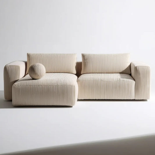 Beżowa sofa modułowa 2-osobowa z szezlongiem ze sztruksu 240 x 105 x 78 cm