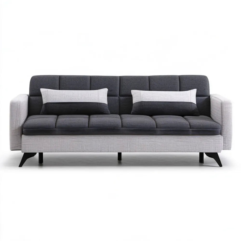 Sofa 3-osobowa tapicerowana ciemnoszara i jasnoszara z czarnymi nóżkami, 220 × 90 × 85 cm