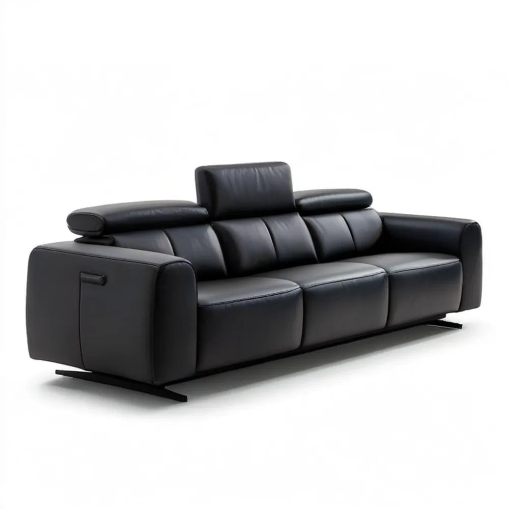 Czarna sofa trzyosobowa z funkcją relaksu, skóra PU, 220 x 95 x 98 cm