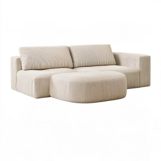 Kremowa sofa modułowa 3-osobowa z szezlongiem, sztruksowa, 240 x 160 x 75 cm