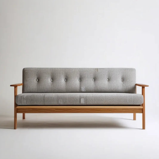 Trzyosobowa sofa skandynawska szara z naturalnym drewnem, 180 x 75 x 80 cm