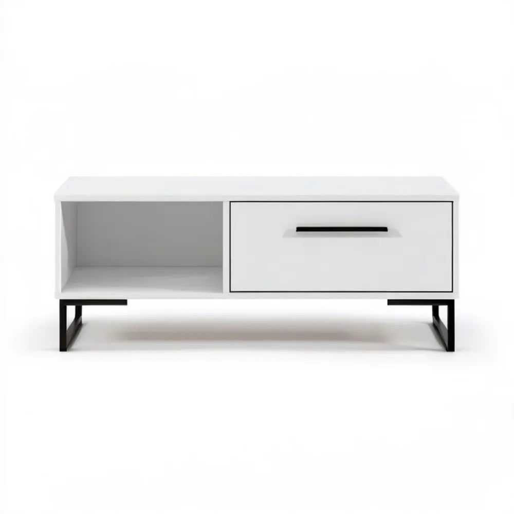 Biało-czarny stolik kawowy MDF z szufladą i otwartą półką 120 x 60 x 45 cm