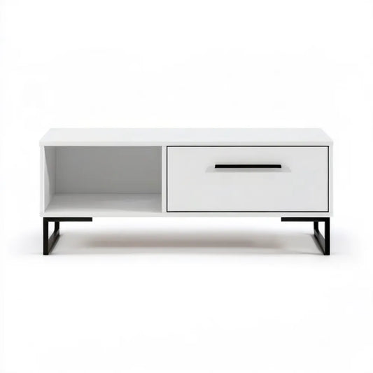 Biało-czarny stolik kawowy MDF z szufladą i otwartą półką 120 x 60 x 45 cm